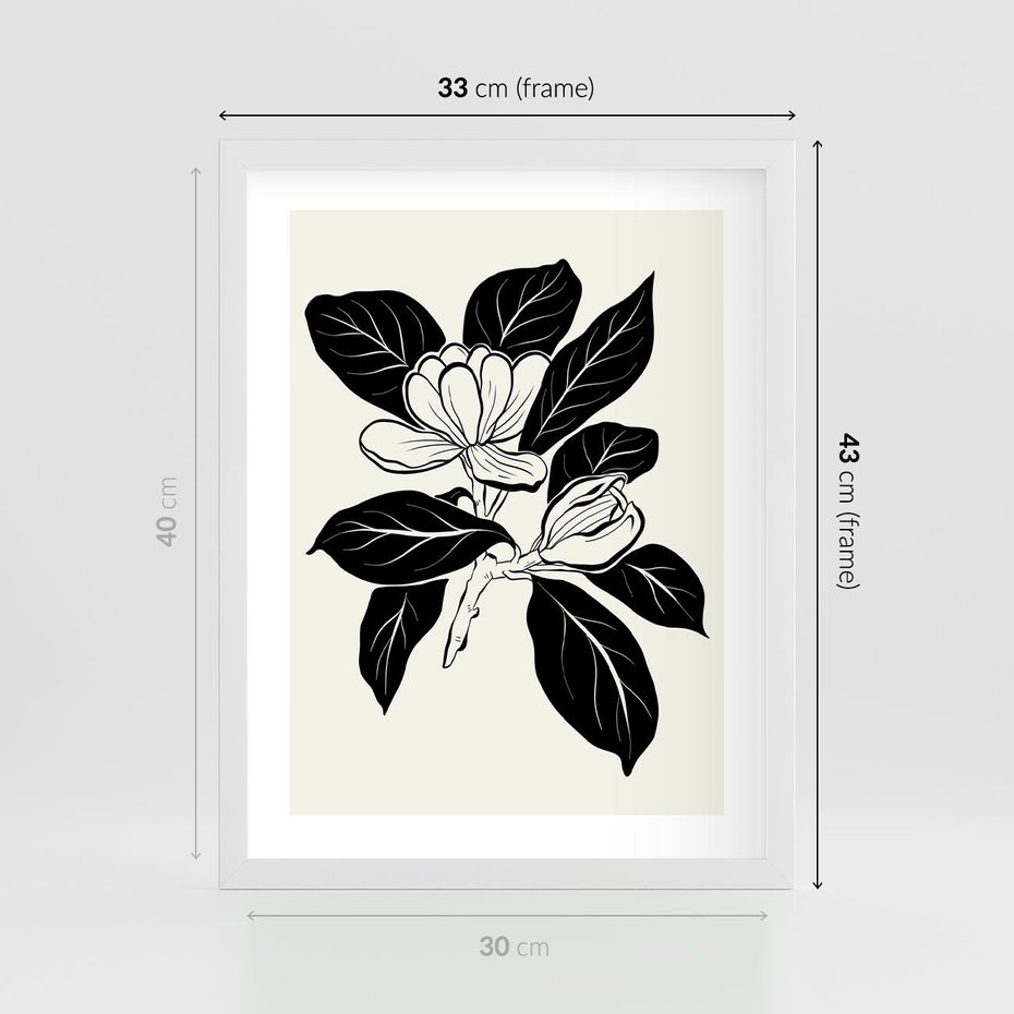 Plakat w ramie 30x40 - Spojrzenie w kształty kwiatów - kwiaty magnolii, minimalizm - rama biała