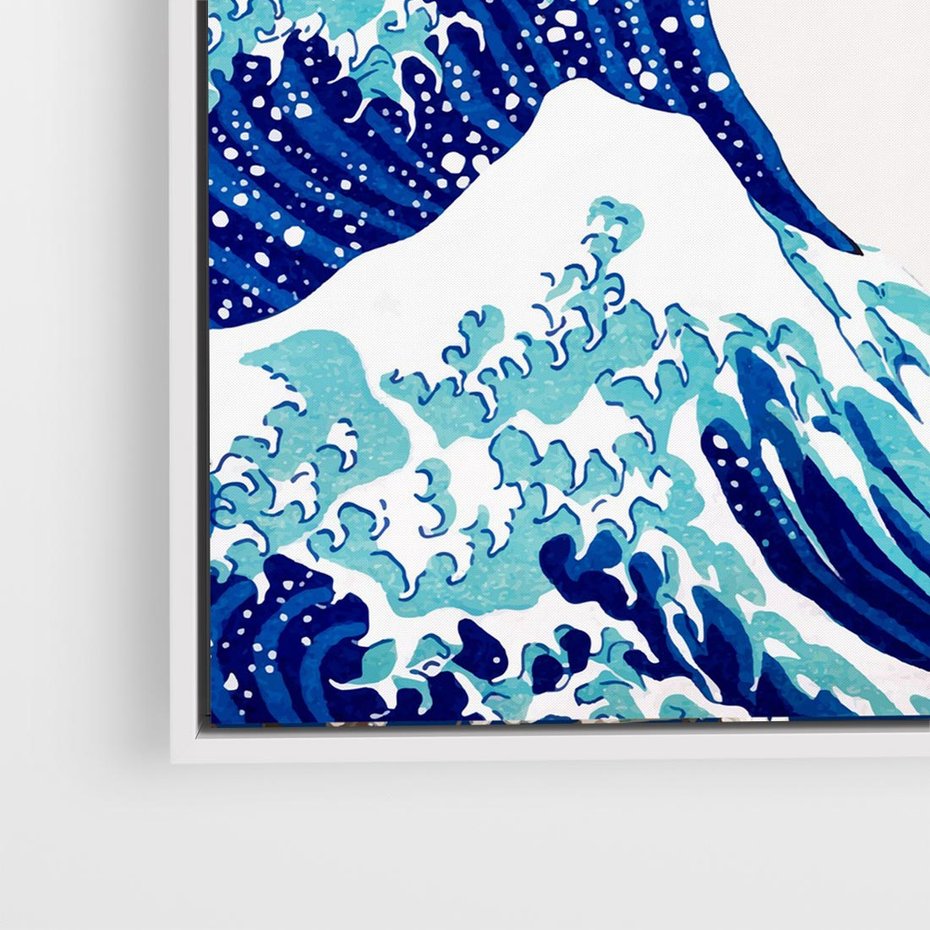 Obraz w ramie 80x80 - Fala Japandi - wielka fala w Kaganawie, obraz Hokusai - rama biała