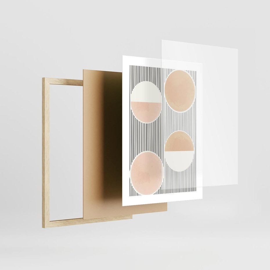 Plakat w ramie 30x40 - Przenikające Kształty - abstrkacyjna nowoczesna sztuka, koła okręgi - rama drewno