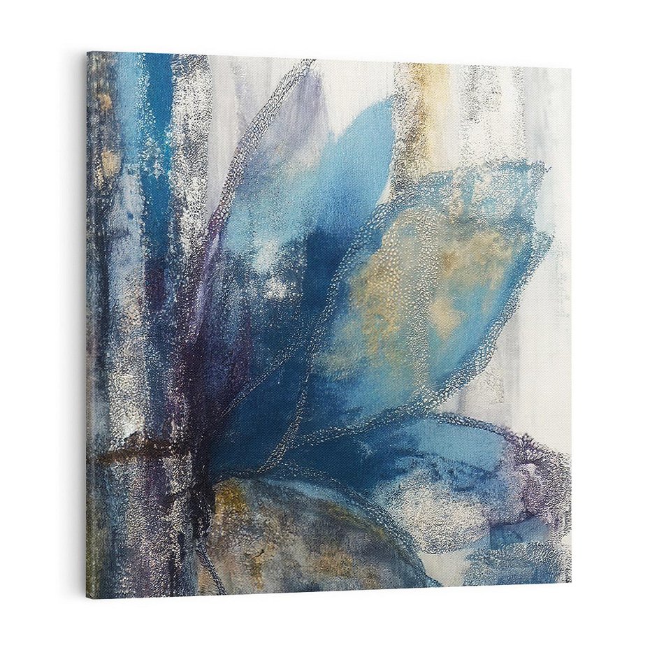 Obraz na płótnie 70x70 - Tekstura Kwiatu - olejny obraz, niebieski kwiat