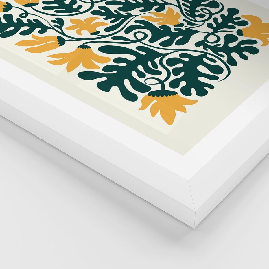 Plakat w ramie 30x40 - Impulsy Kreatywności - abstrakcyjne żółte kwiaty, kompozycja - rama biała