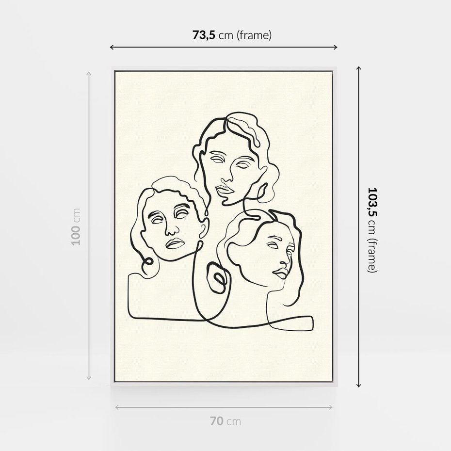 Obraz w ramie 70x100 - Trzy Kobiety - 3 kobiety, antyczny posag - rama biała