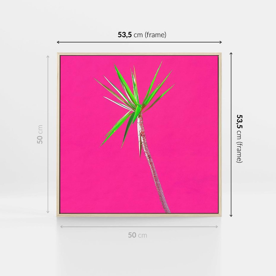 Obraz w ramie 50x50 - Retro Stylizacja - palma, liście - rama drewno