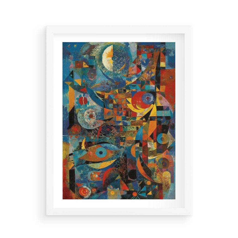 Plakat w ramie 50x70 - Migotliwe Przesunięcia Konturów - abstrakcyjny obraz, sztuka abstrakcji - rama biała