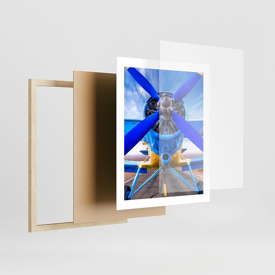 Plakat w ramie 40x50 - Śmigłowiec indygo - samolot, śmigło - rama drewno