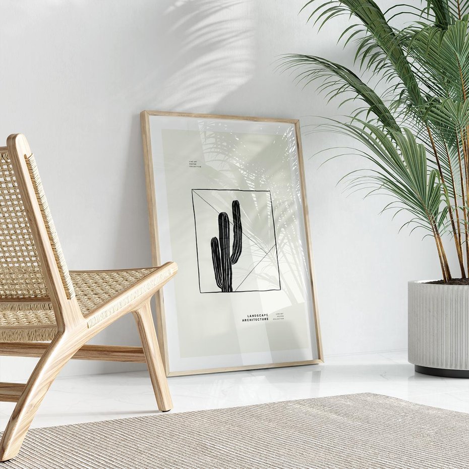 Plakat w ramie 40x50 - Zaklęta roślinna ekspresja - nowoczesna sztuka, minimalistyczny styl - rama drewno