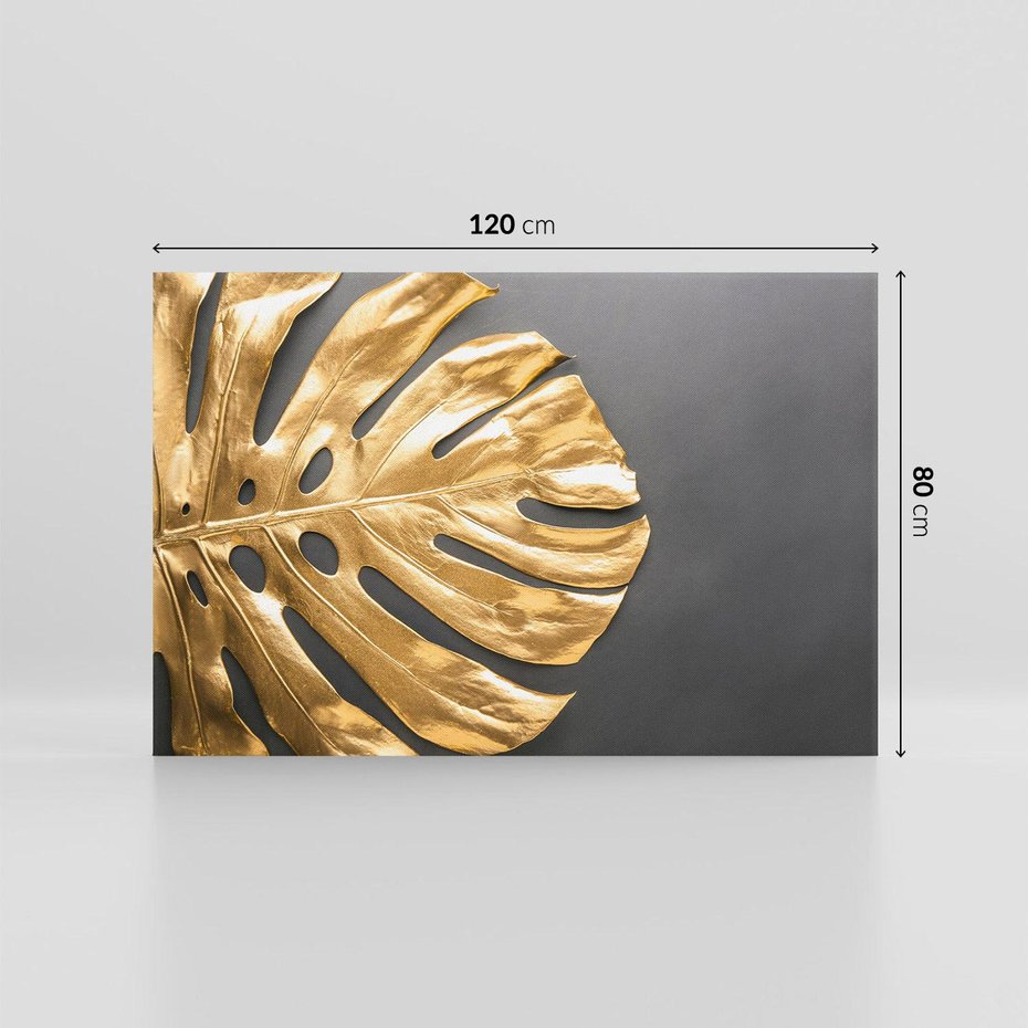 Obraz na płótnie 120x80 - Złoty Liść Monstera - złoty, liść