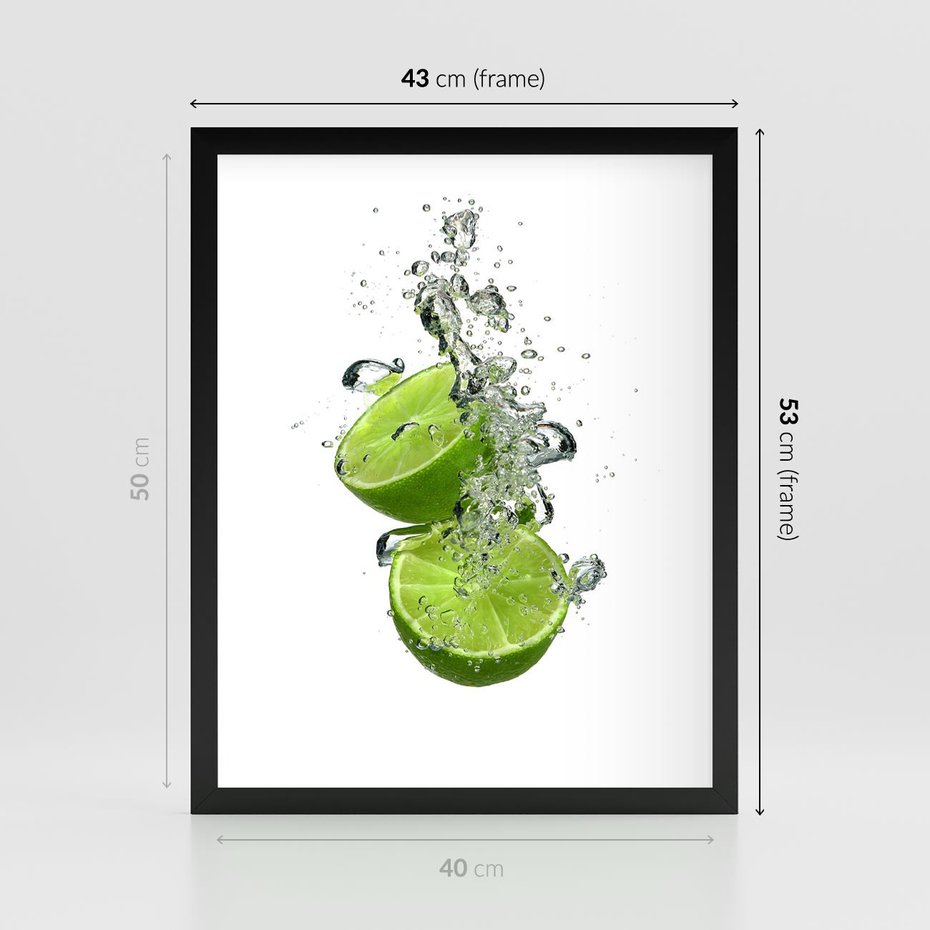 Plakat w ramie 40x50 - Kuchenne limonki na stole - limonki, kuchnia - rama czarna