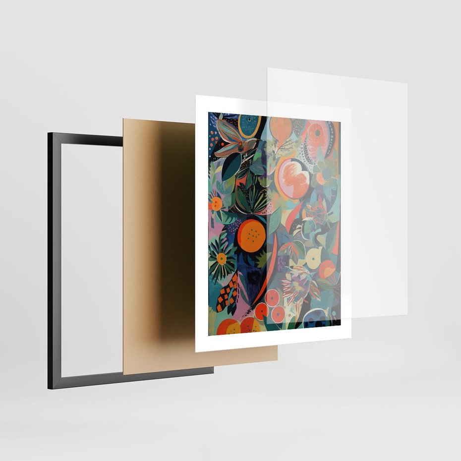 Plakat w ramie 40x50 - Echa Nietuzinkowych Wzorców - abstrakcyjny obraz olejny, jak picasso - rama czarna