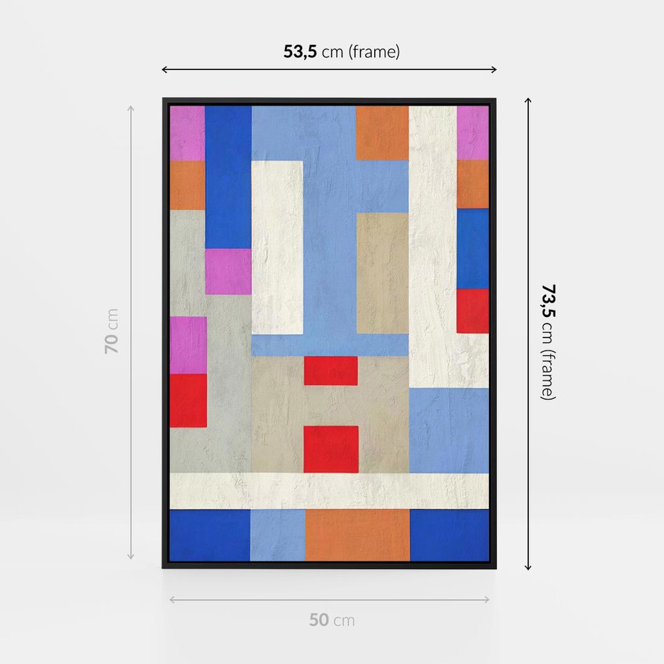 Obraz w ramie 50x70 - Bezczasowe Przenikanie Kształtów - abstrakcyjne geometryczne kształty, olejny obraz - rama czarna