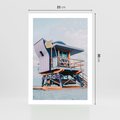 Plakat bez ramy 21x30 - Plażowa Kolorystyka: Budka Ratownika w Pastelach - pastelowa budka ratownika, plaża Miami