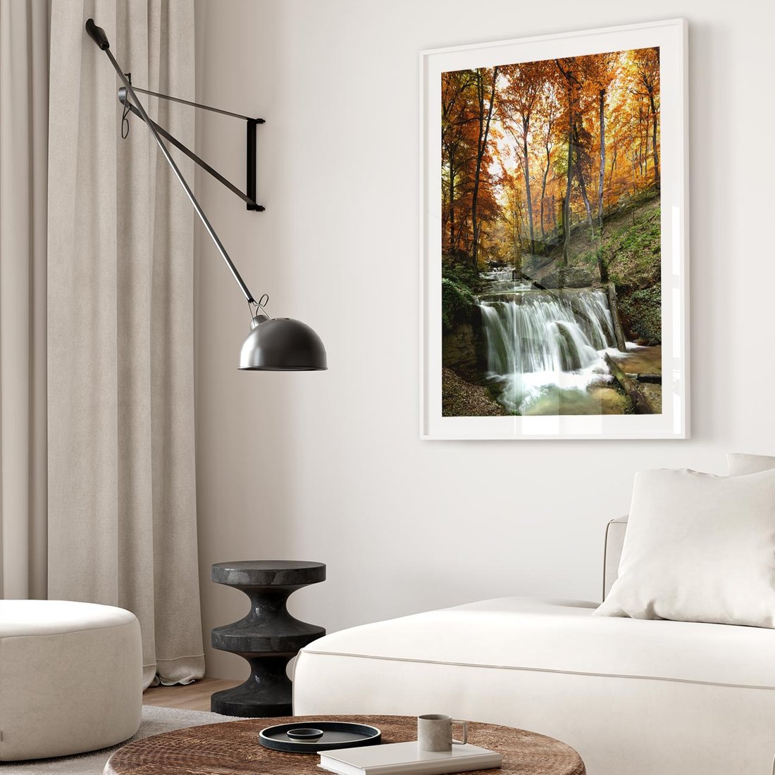 Plakat bez ramy 21x30 - Jesienny wodospad w lesie - wodospad, las