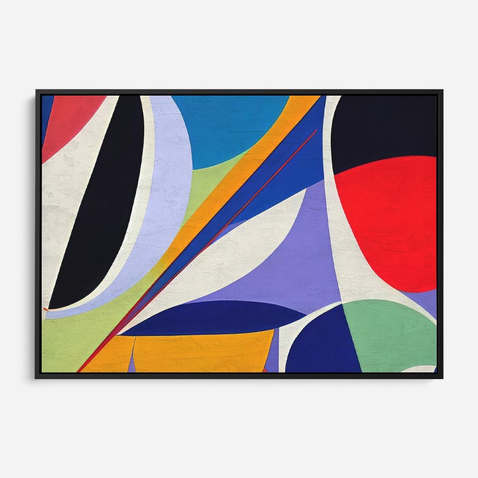 Obraz w ramie 70x50 - Kolorowe Przesunięcia Kształtów - abstrakcyjny obraz olejny, żywe kolory - rama czarna