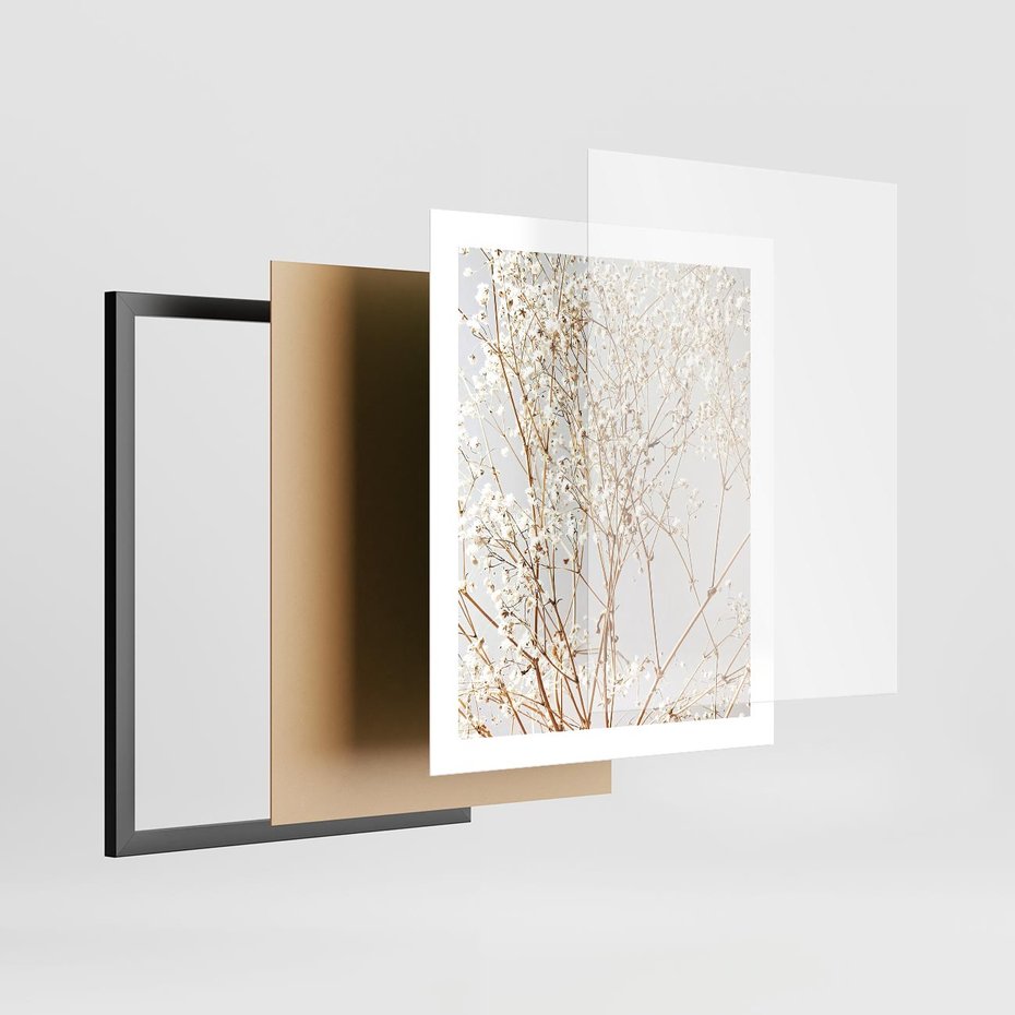 Plakat w ramie 40x50 - Minimalistyczna Delikatność - białe kwiaty, gipsówka - rama czarna