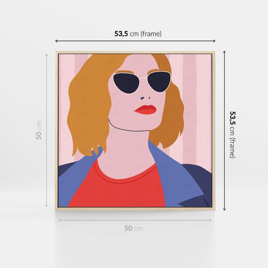 Obraz w ramie 50x50 - Kobieca Ekspresja - nowoczesny plakat, styl retro - rama drewno