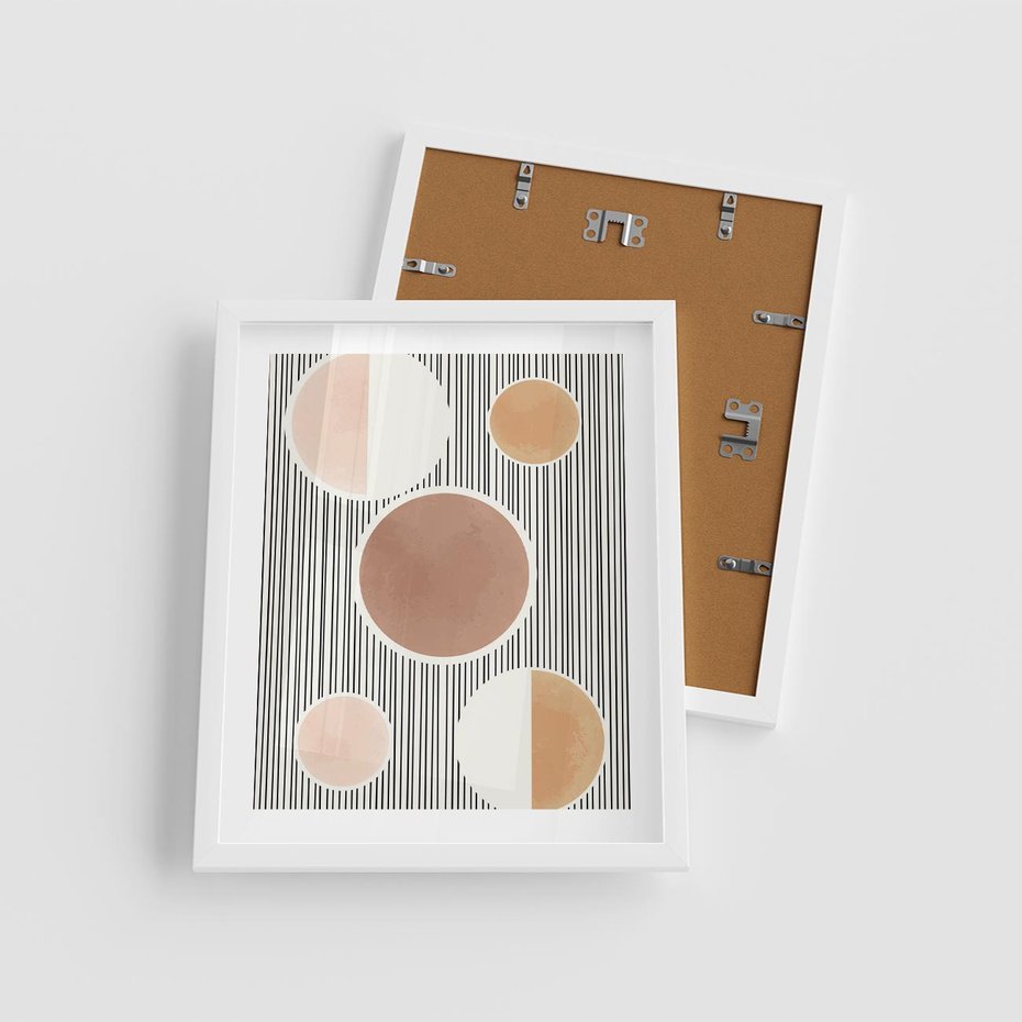 Plakat w ramie 40x50 - Rozplątane Granice - abstrakacyjna nowoczesna sztuka, koła okręgi - rama biała