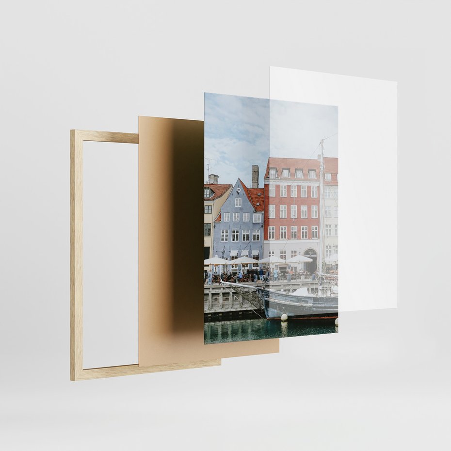 Zestaw obrazy w ramie 50x70 galeria - Kopenhaga, Holandia, rower, domki, port - rama drewno