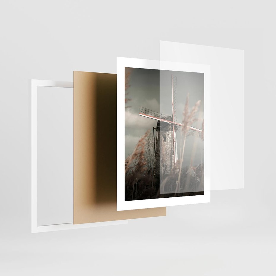 Plakat w ramie 40x50 - Wiejska Idylla: Młyn w Polu - wiatrak, młyn w polu - rama biała
