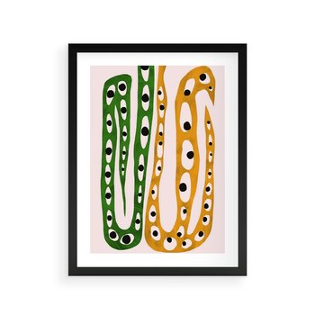 Plakat w ramie 40x50 - Migocące Zmaganie - abstrakcyjny obraz, dziwne kształty - rama czarna