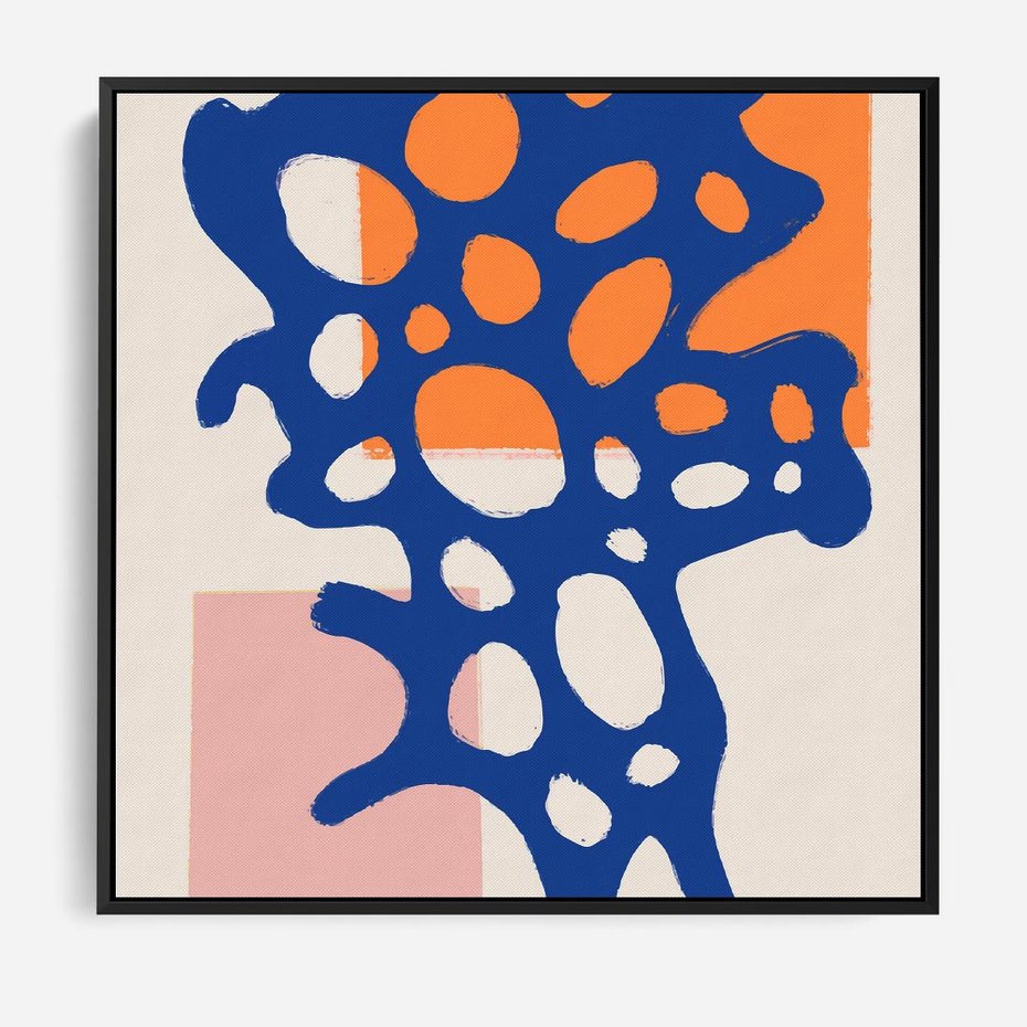 Obraz w ramie 50x50 - Migotliwe Nastroje - abstrakcyjna niebieska forma, dziwne kształty - rama czarna