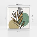 Obraz w ramie 80x80 - Migocące Ścieżki Wizji - abstrakcyjny obraz boho, liście - rama biała