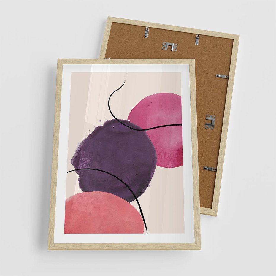 Plakat w ramie 50x70 - Migotliwe Widzenia - abstrakcyjne akwarelowe plamy, nieregularne linie - rama drewno