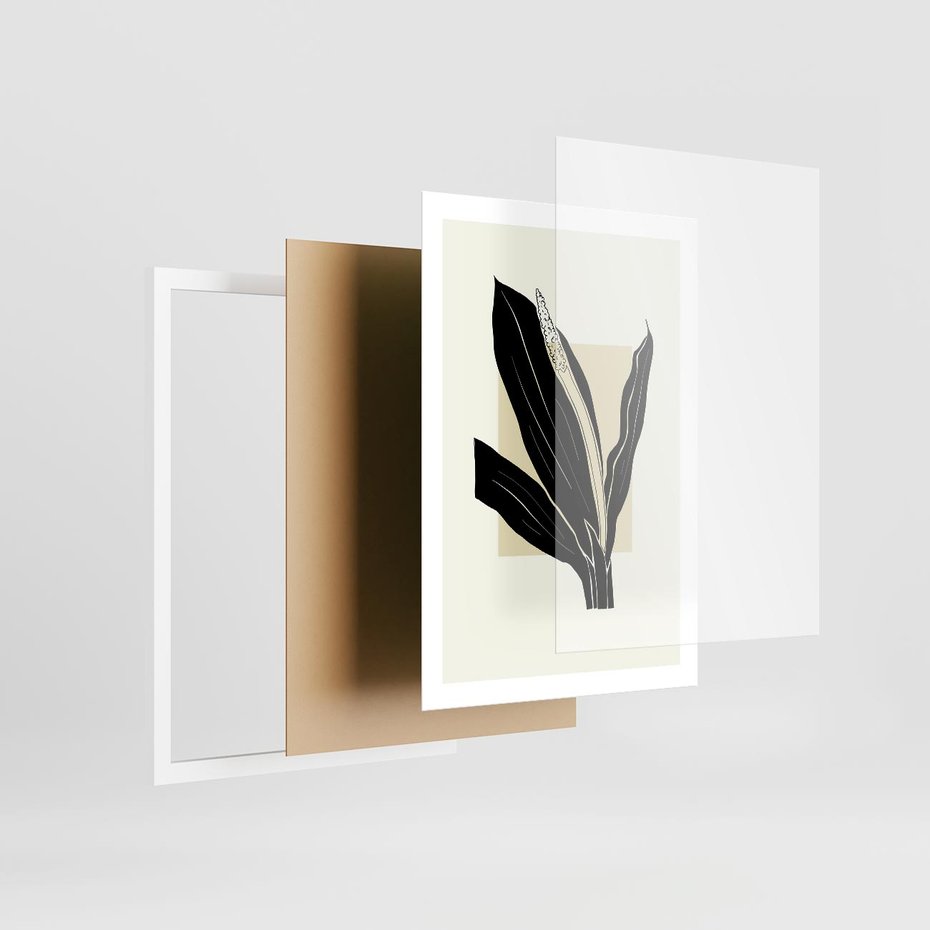Plakat w ramie 50x70 - Harmonia liści - minimalistyczny obraz, szkic - rama biała