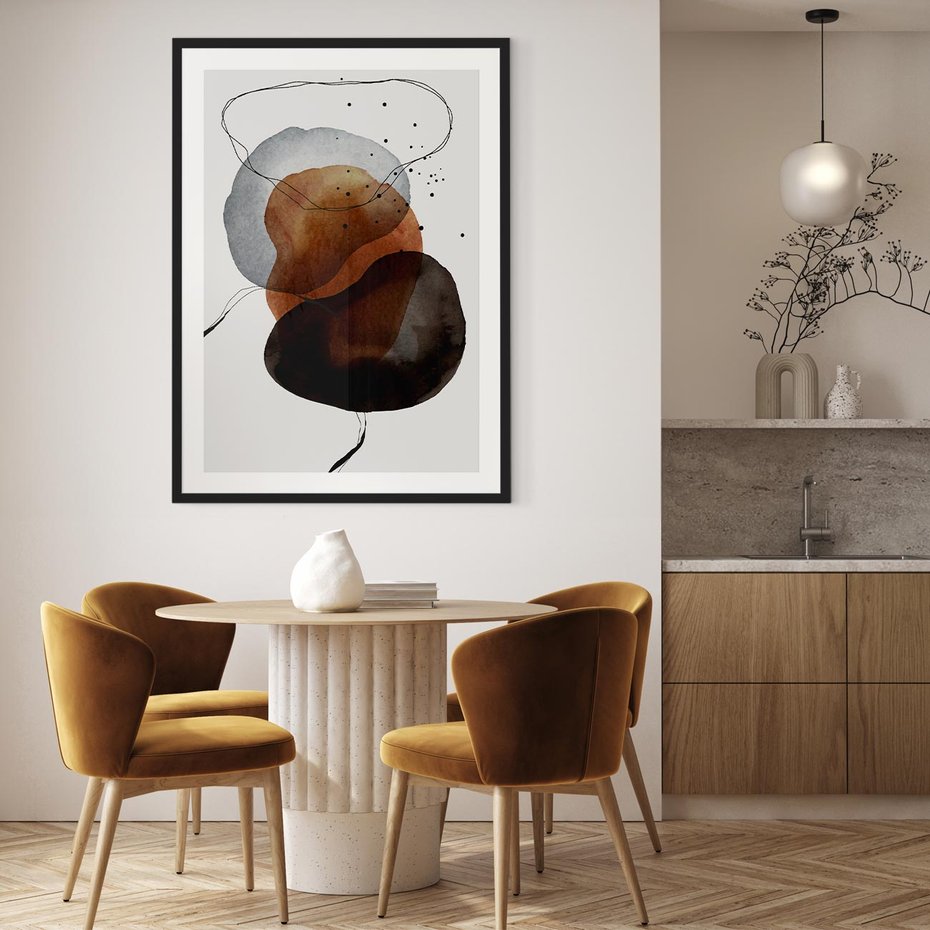 Plakat w ramie 30x40 - Kolorowe Wizje - abstrakcyjne plamy akwarelowe, czarny szkic - rama czarna