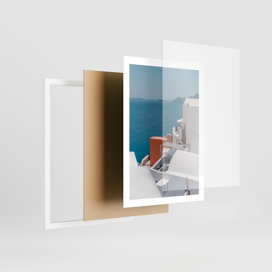 Plakat w ramie 50x70 - Magiczna Wyspa na Twojej Ścianie - Santorini, wyspa - rama biała