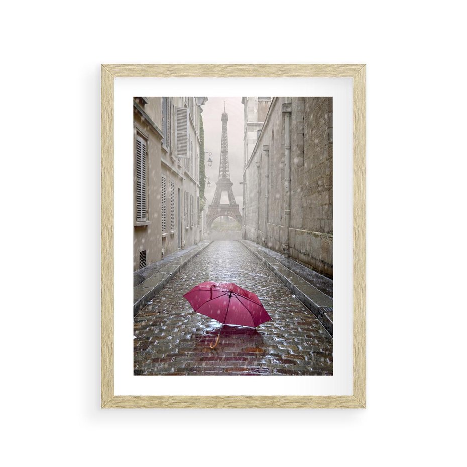 Plakat w ramie 30x40 - Francuska elegancja pod parasolem - Francja, parasol - rama drewno