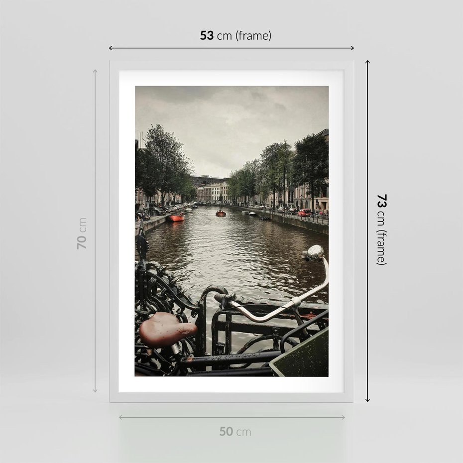 Plakat w ramie 50x70 - Miasto na Wodzie - holenderskie kanały, amsterdam - rama biała
