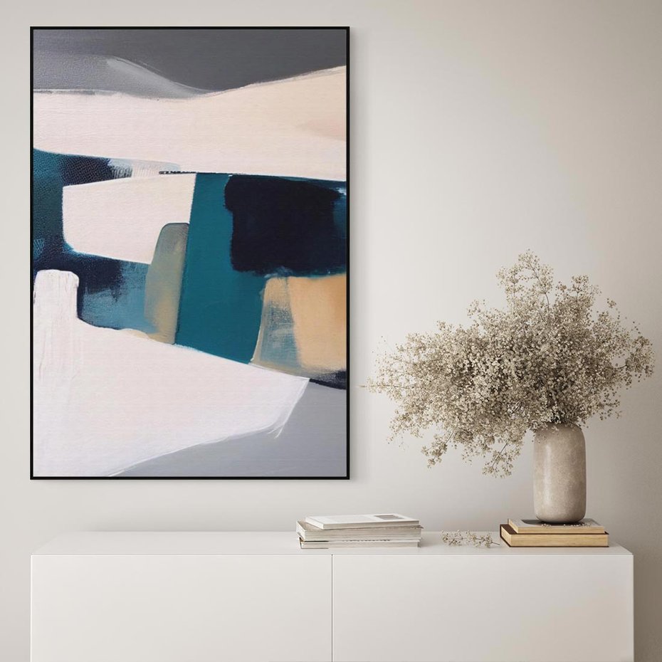 Obraz w ramie 50x70 - Turkusowe Maźnięcia - obraz, abstrakcja - rama czarna