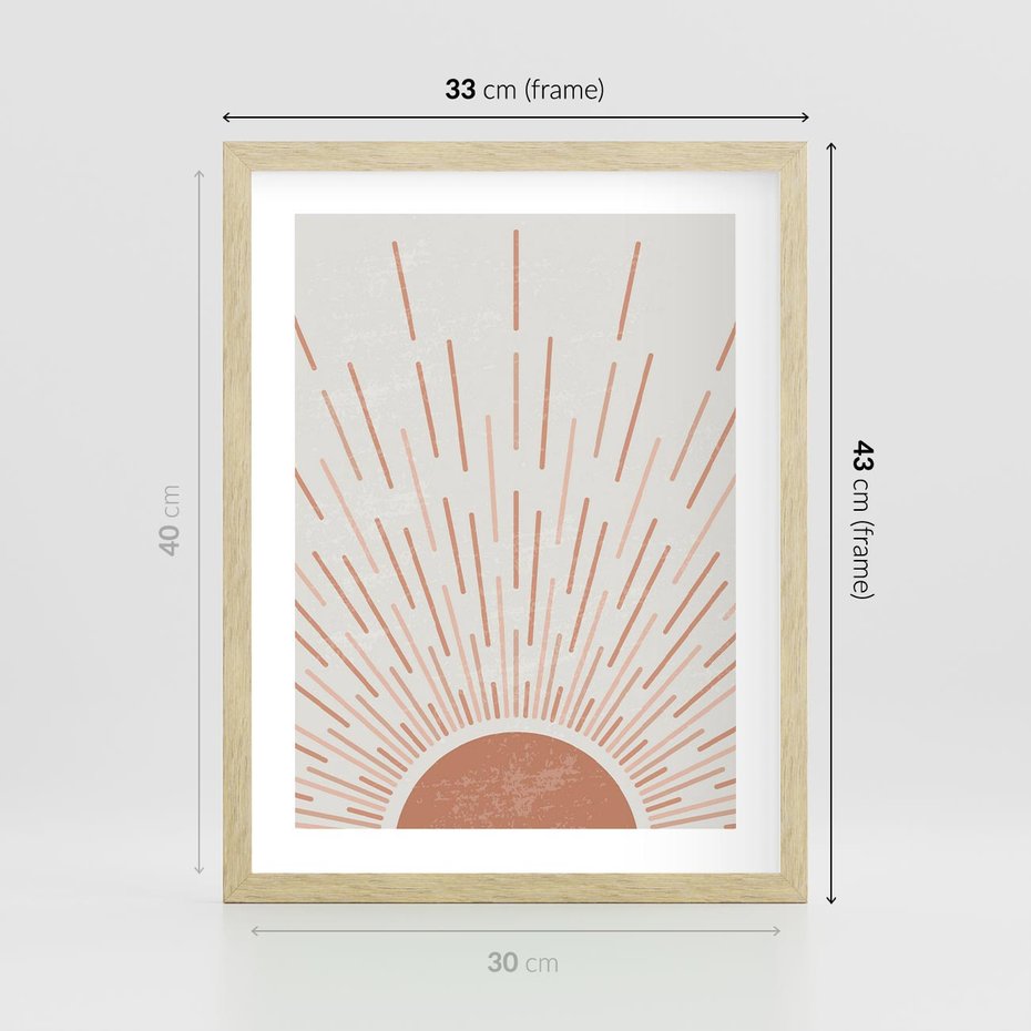 Plakat w ramie 30x40 - Słońce w Stylu Boho - słońce, grafika boho - rama drewno