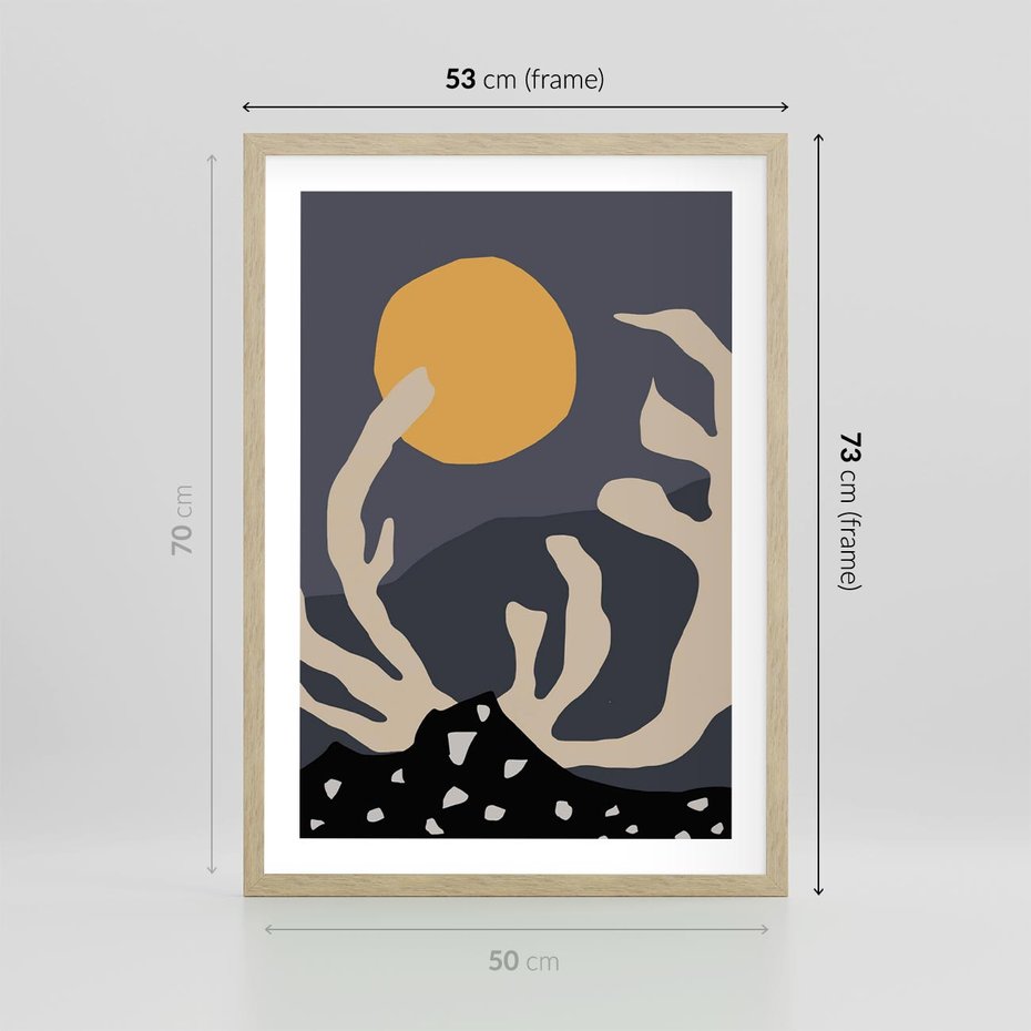Plakat w ramie 50x70 - Tajemniczy Księżyc - nowoczesna sztuka, plakat - rama drewno
