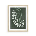 Plakat w ramie 30x40 - Rozkwitające Zielone Gałęzie - abstrakcyjne delikatne zielone linie, podobne do gałęzi kwiatów - rama drewno