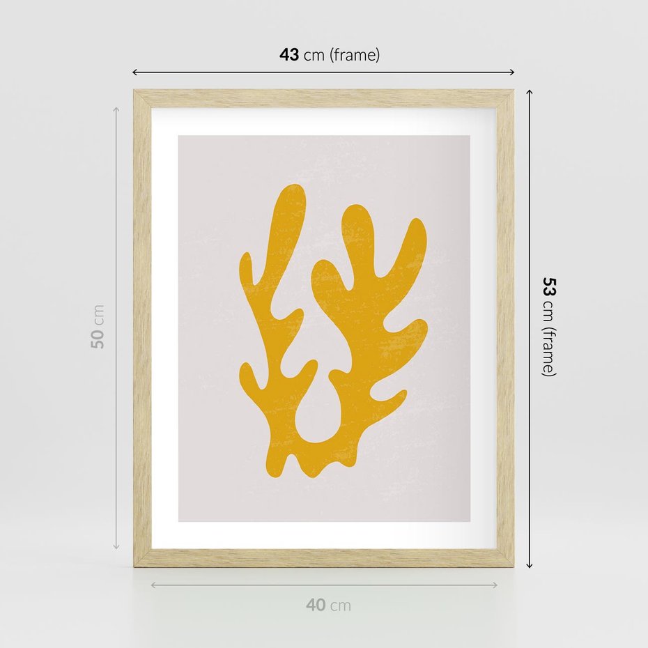 Plakat w ramie 40x50 - Abstrakcyjna Synergia - abstrakcyjna żółta forma, minimalizm - rama drewno