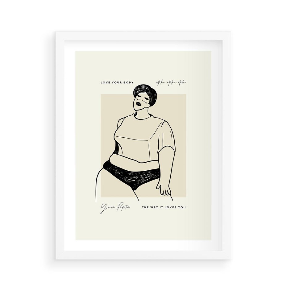 Plakat w ramie 50x70 - Elegancja Kobiecej Formy - nowoczesna sztuka kobieca, plakat - rama biała