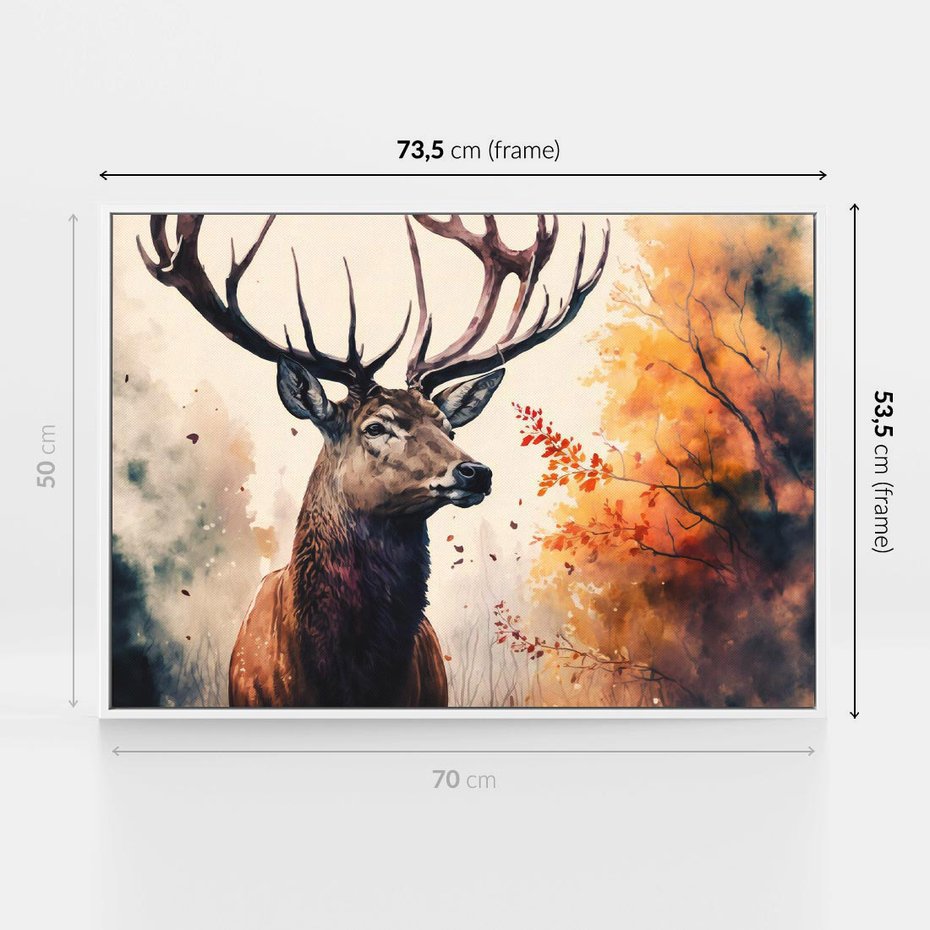 Obraz w ramie 70x50 - Jesienny Monarcha Lasu - grafika komputerowa, na podstawie obrazu - rama biała