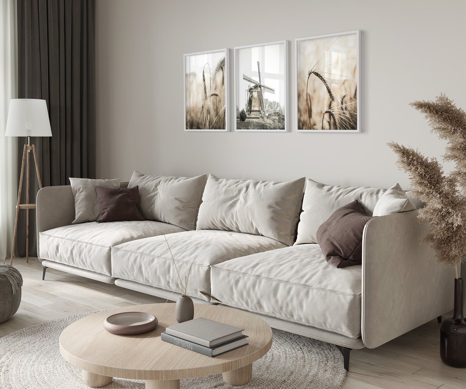 Zestaw obrazy w ramie 40x50 galeria - Pola, pszenicy, młyn, rustykalnie - rama biała