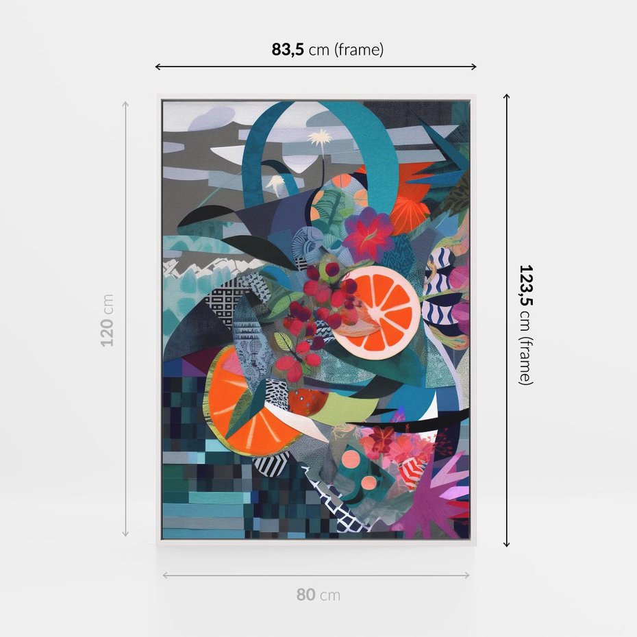 Obraz w ramie 80x120 - Migocące Widoki Harmonii - abstrakcyjny obraz, jak picasso - rama biała