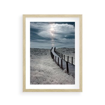 Plakat w ramie 50x70 - Burzowy pomost na plaży - plaża, pomost - rama drewno