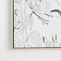 Obraz w ramie 50x70 - Tropiki w Monochromie - czarno biały szkic, tropikalne ptaki - rama drewno