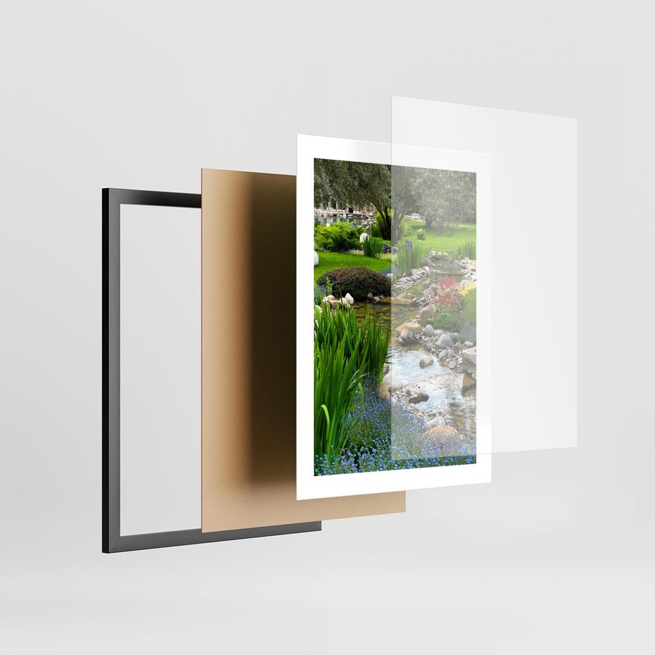 Plakat w ramie 30x40 - Ogródowy Strumyk - strumyk, ogród - rama czarna