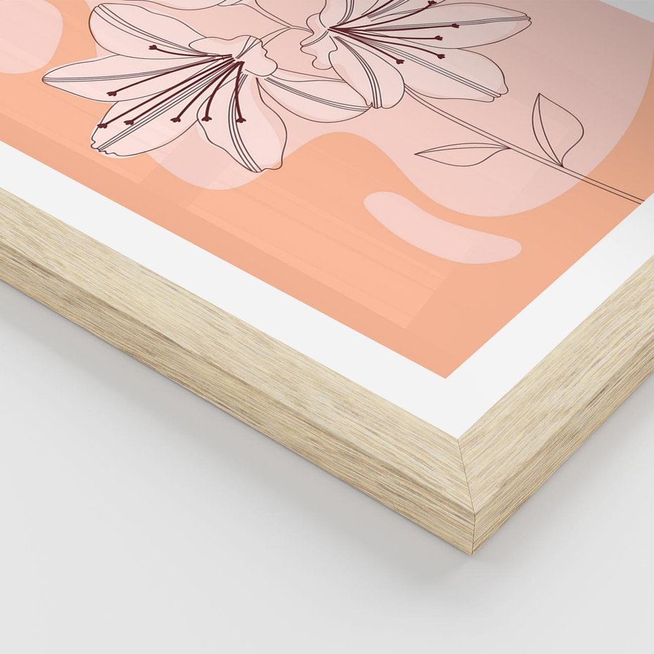 Plakat w ramie 50x70 - Kwiatowa Harmonia - minimalistyczny plakat, pudrowe kwiaty - rama drewno