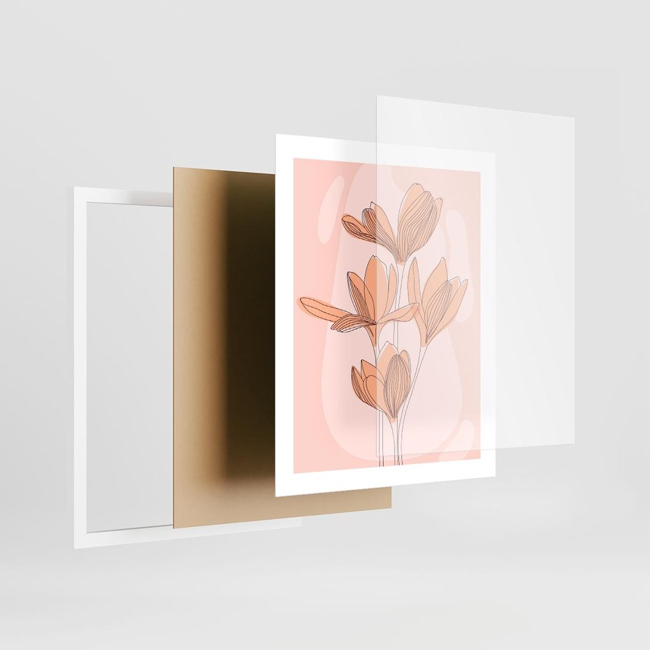 Plakat w ramie 40x50 - Przenikające Kształty - minimalistyczny plakat, pudrowe kwiaty - rama biała