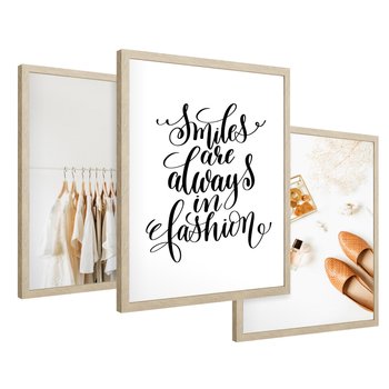 Zestaw obrazy w ramie 30x40 galeria - Moda, fashion, uśmiech, napis - rama drewno