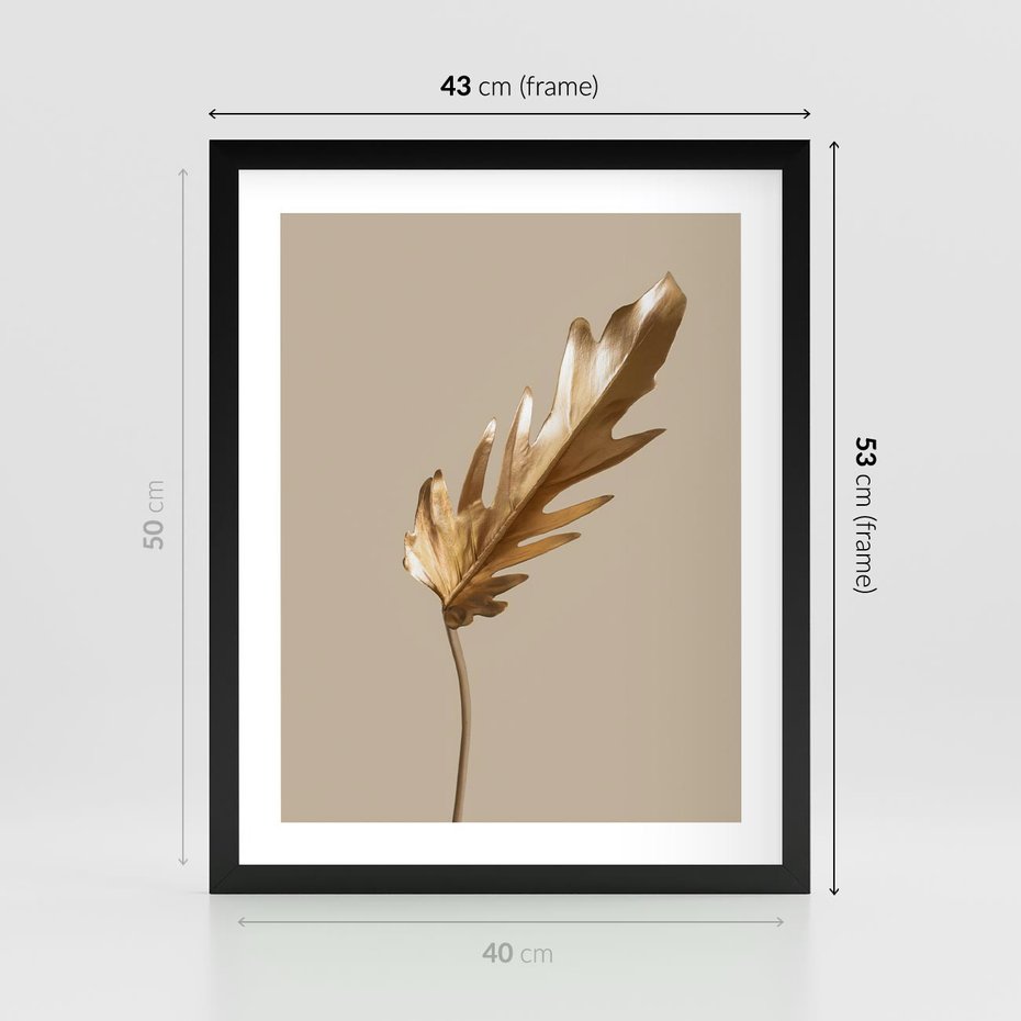 Plakat w ramie 40x50 - Piękno w Detalu - złoty, liść - rama czarna