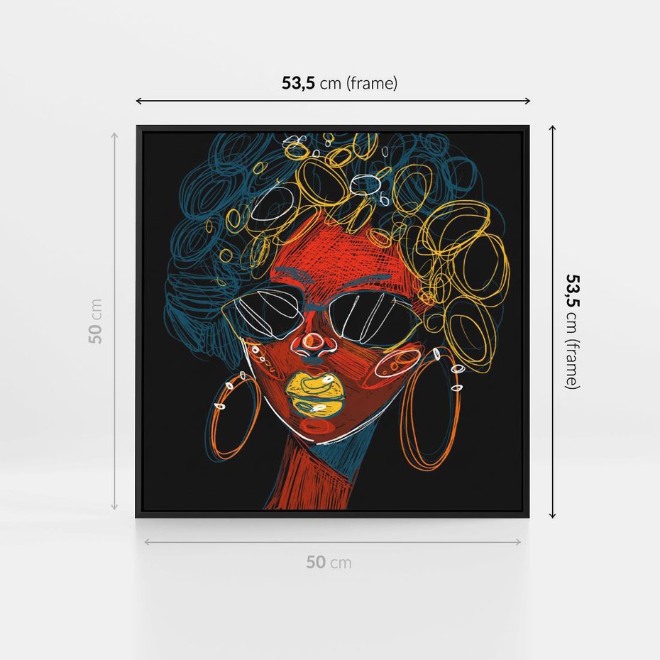 Obraz w ramie 50x50 - Kolorowe Wibracje Rzeczywistości - abstrakcyjny portret kobiety, twarz - rama czarna