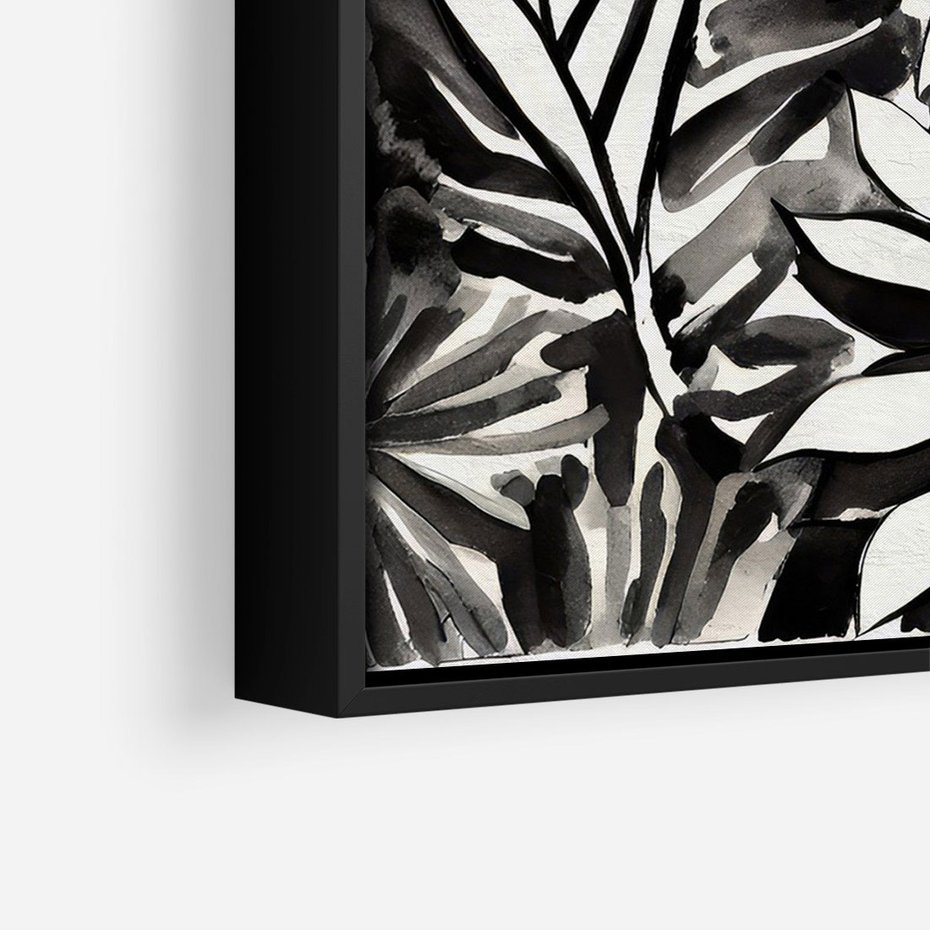 Obraz w ramie 50x70 - Czarne Liście - akwarelowy obraz, czarno biały - rama czarna