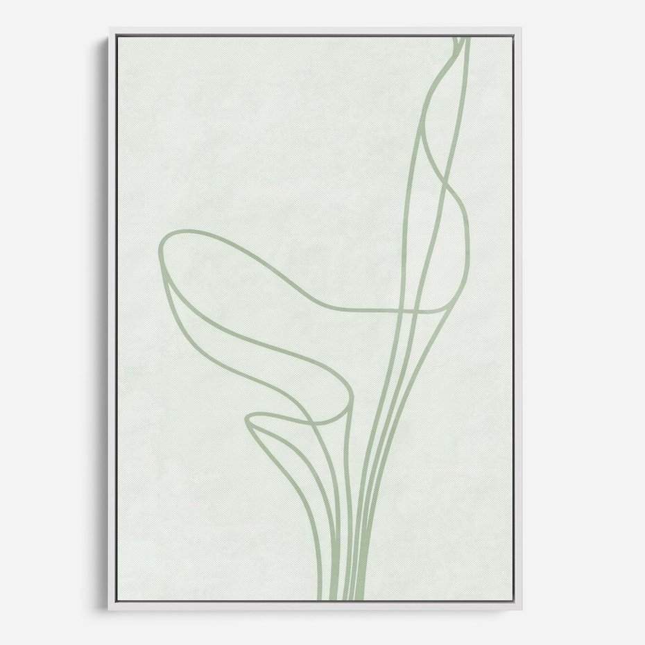 Obraz w ramie 80x120 - Zielona Równowaga Linii - abstrakcyjne delikatne zielone linie, nowoczesny plakat - rama biała